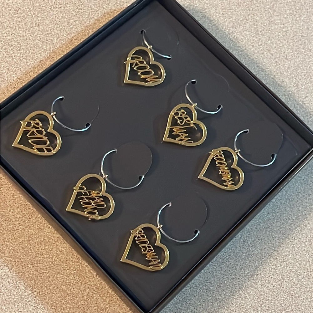 Wedding wine charms set of six